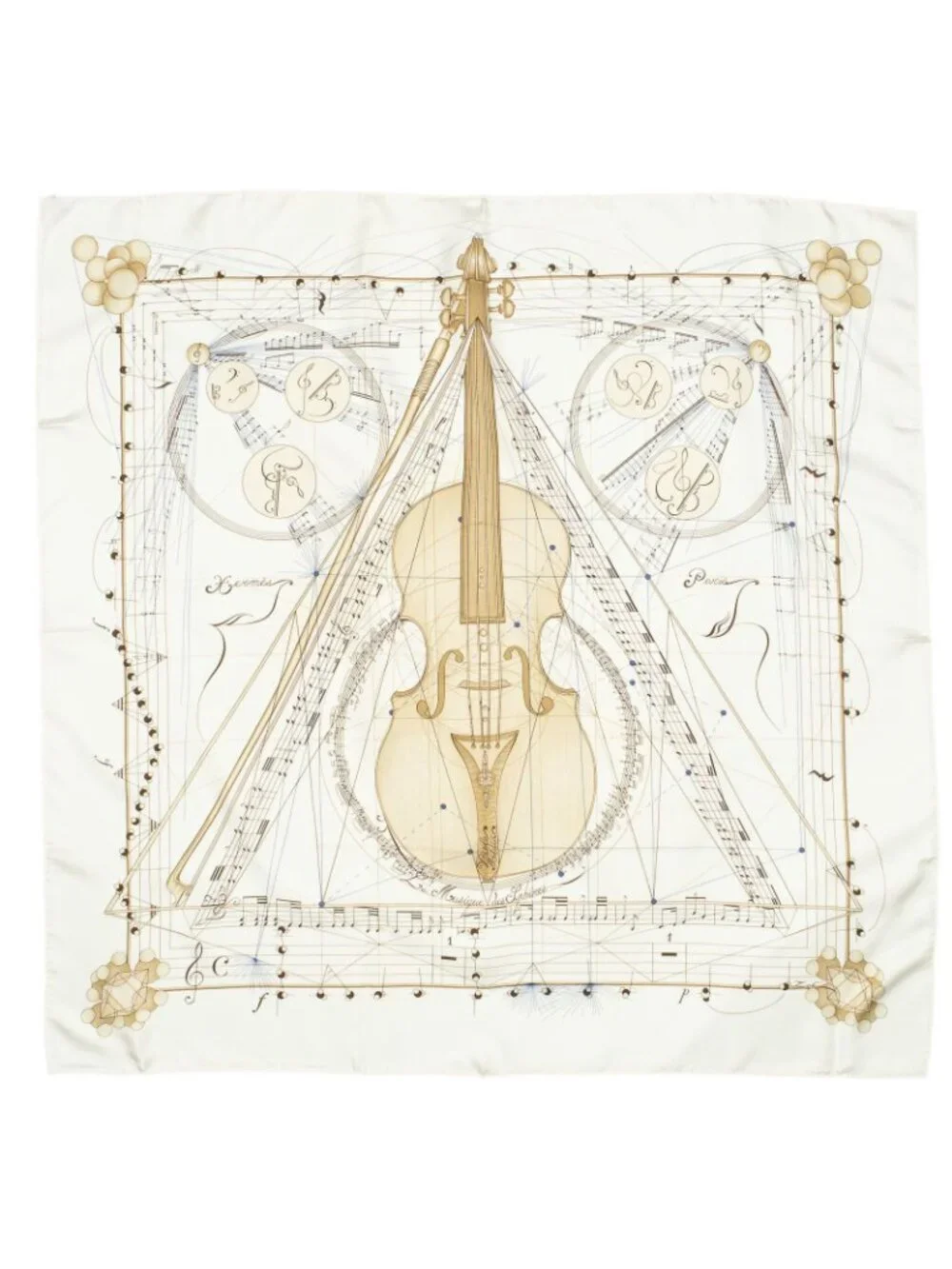 ★SOLD★ Hermes Scarf Ivory Beige Blue Silk - Picture 2 of 5